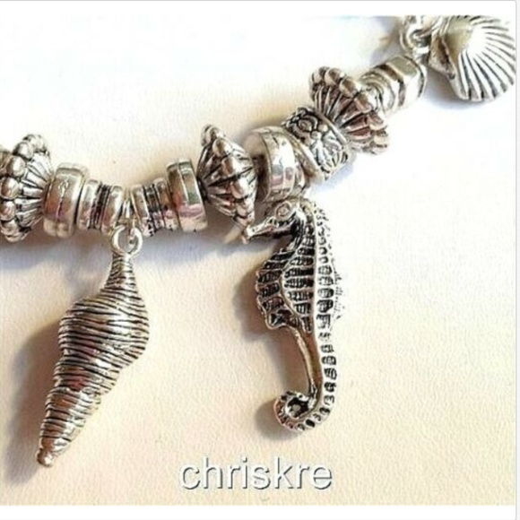 Silver Sea Life Charm Bracelet Anklet 8-11" Shells Island Beach Life Seahorse - Picture 5 of 8
